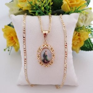St Jude Hollow Crystal Gold Plated Necklace